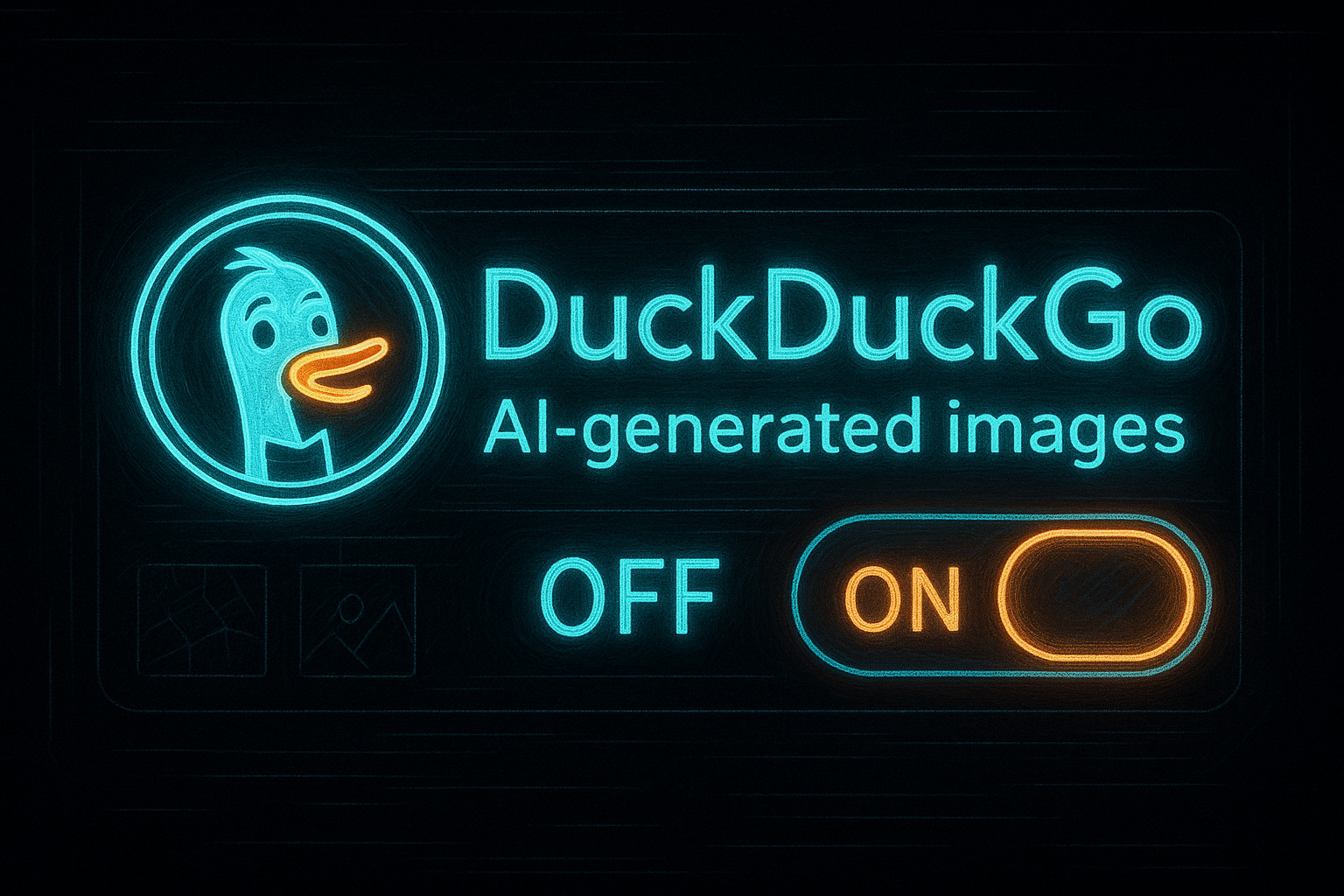 Neon-style toggle interface showing DuckDuckGo's new “AI-generated images” setting.