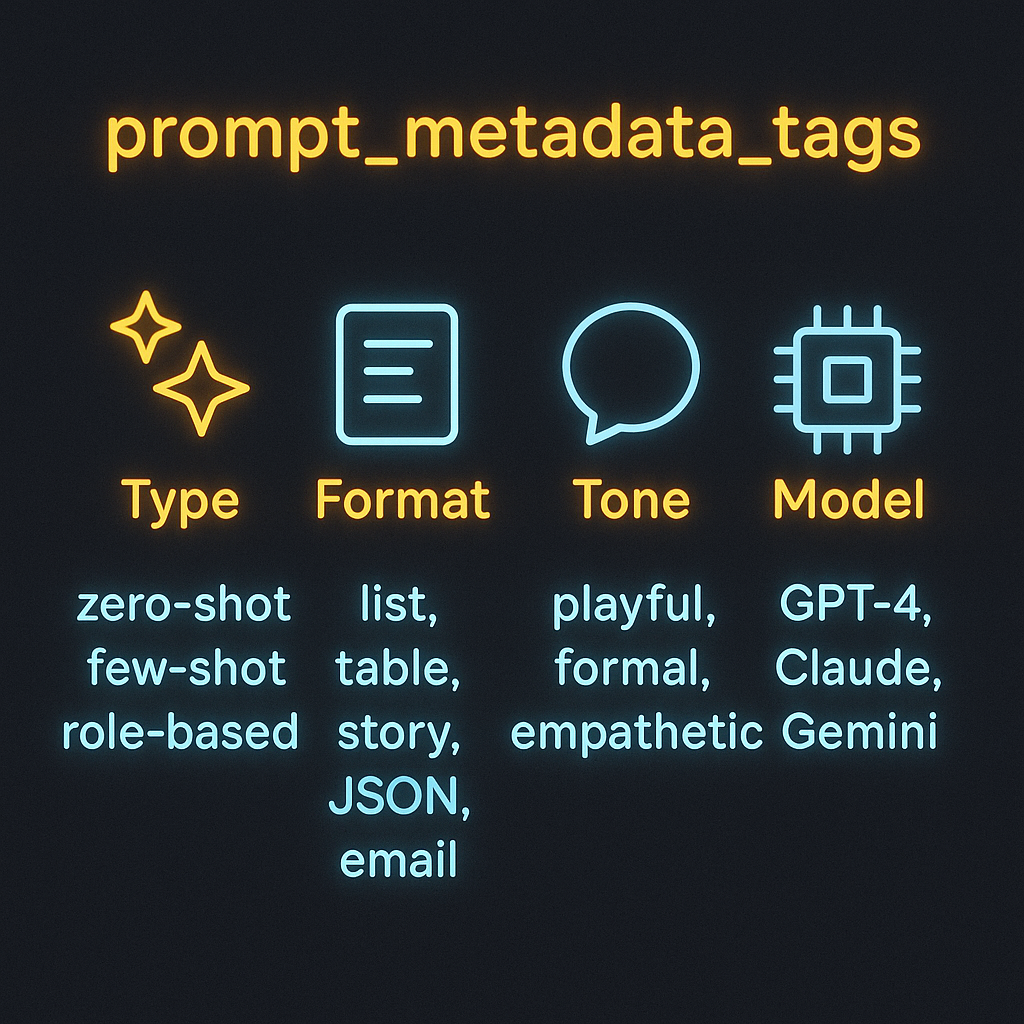 Sketch of a whiteboard interface with tags, YAML metadata, and a ‘Test Prompt’ button glowing